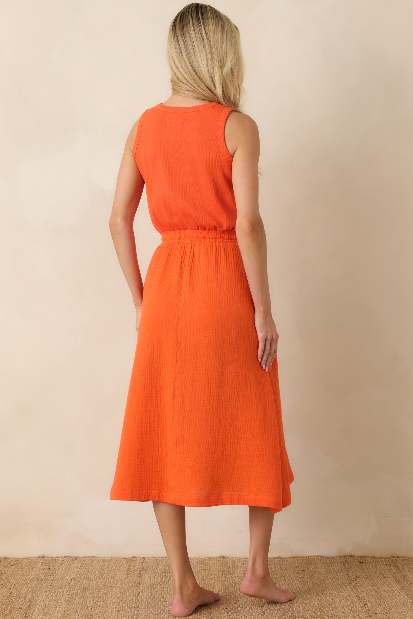 Paradisa Bonita Orange Cotton Sleeveless Midi Dress