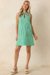 Summer Side Dish Green Gingham Cotton Mini Shift Dress