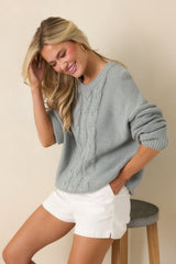 Moments in Stillness Stone Blue Cable Knit Sweater