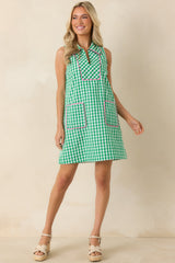 Summer Side Dish Green Gingham Cotton Mini Shift Dress