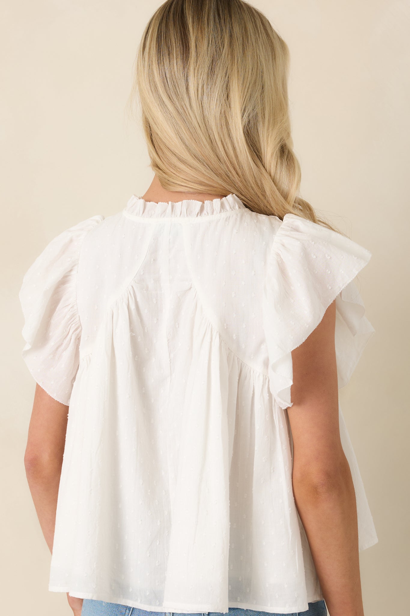 FRNCH Detiana White Cotton Flutter Sleeve Blouse