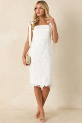 Feels Like Fate Ivory Lace Tie Strap Midi Dress