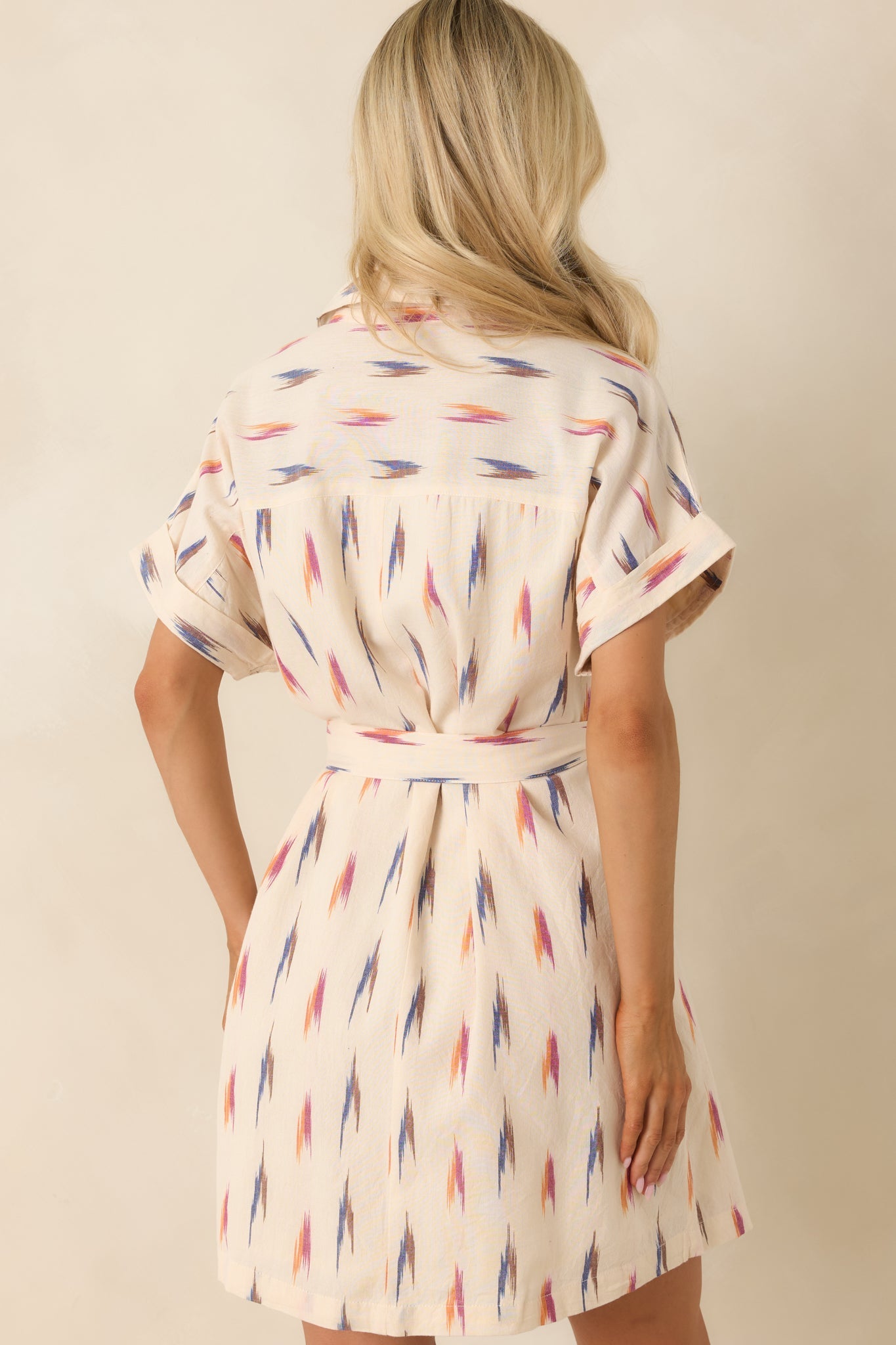 Sunset Sketches Ivory Multi Print Cotton Mini Shirt Dress