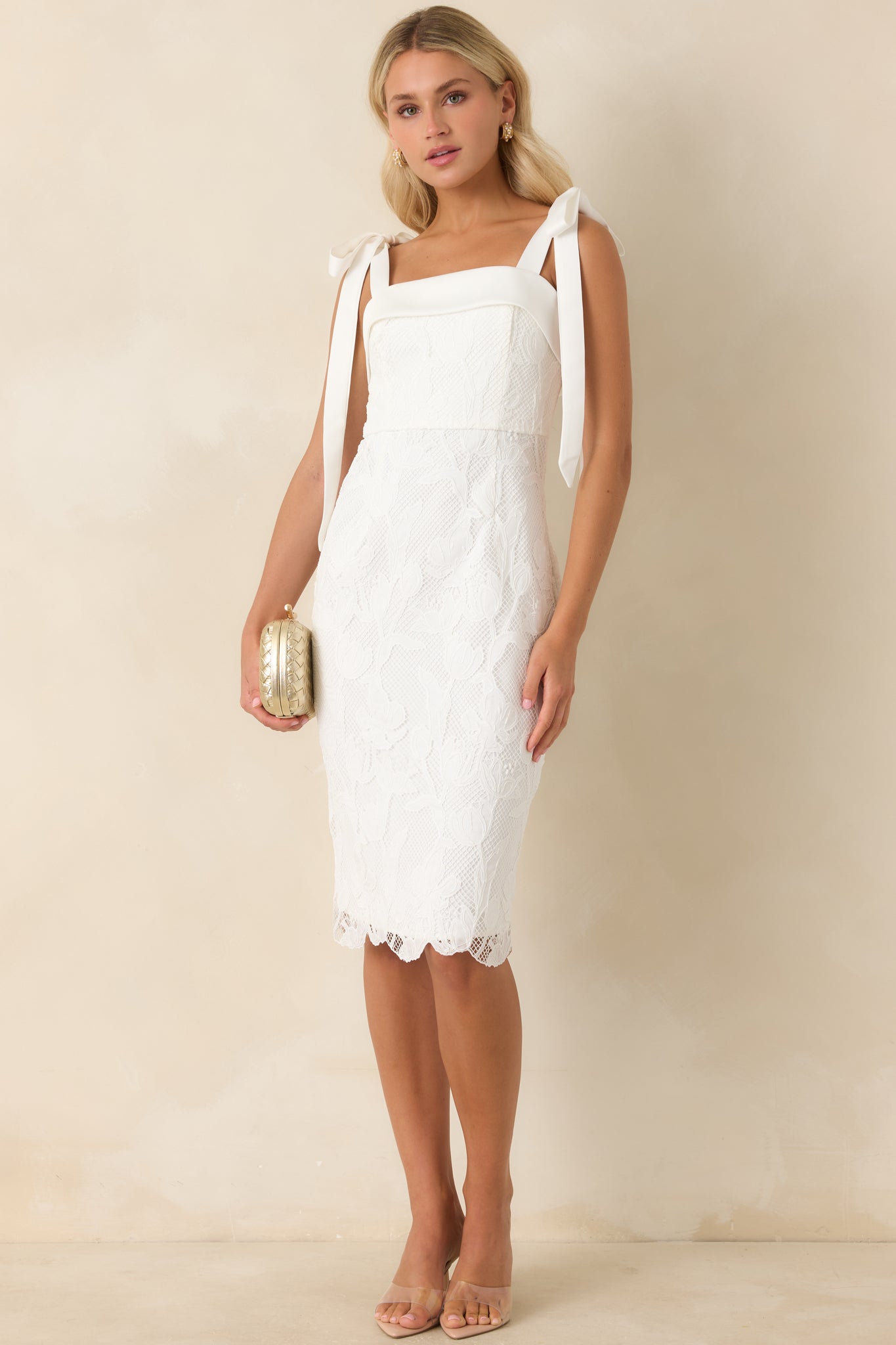 Feels Like Fate Ivory Lace Tie Strap Midi Dress