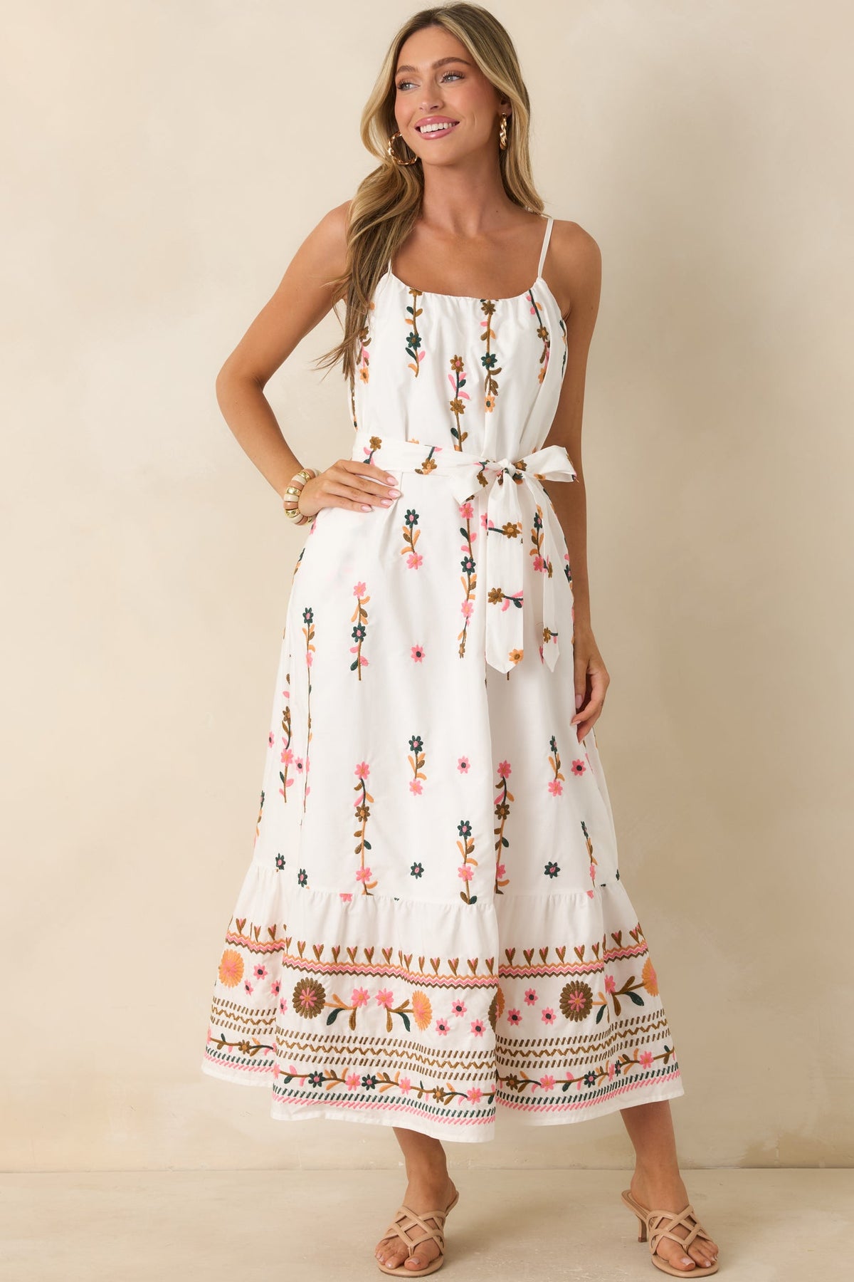 Sweet Talk & Sunshine Ivory Multi Floral Embroidered Maxi Dress