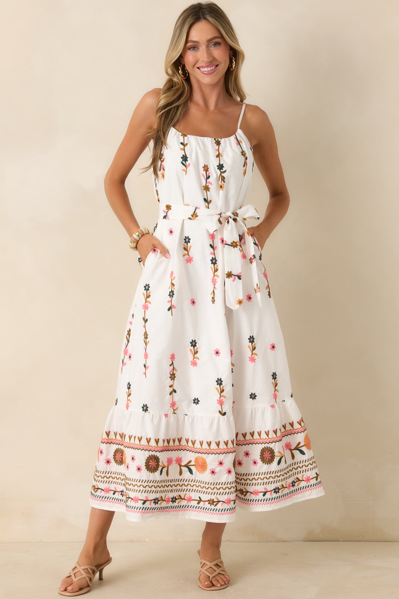 Sweet Talk & Sunshine Ivory Multi Floral Embroidered Maxi Dress