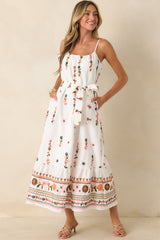 Sweet Talk & Sunshine Ivory Multi Floral Embroidered Maxi Dress