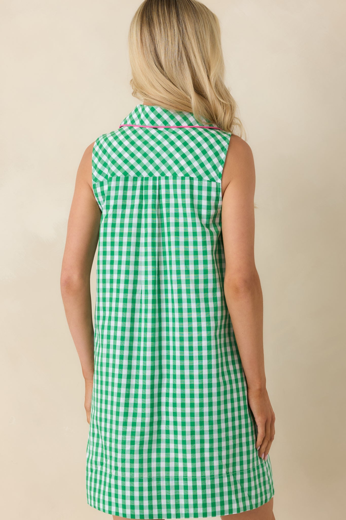 Summer Side Dish Green Gingham Cotton Mini Shift Dress