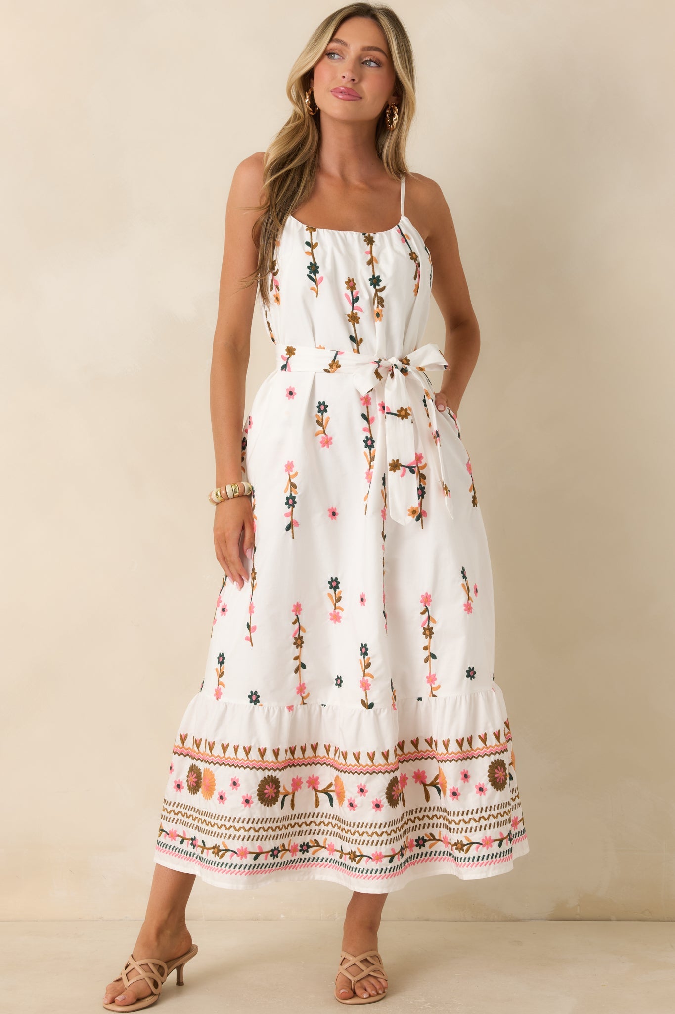Sweet Talk & Sunshine Ivory Multi Floral Embroidered Maxi Dress