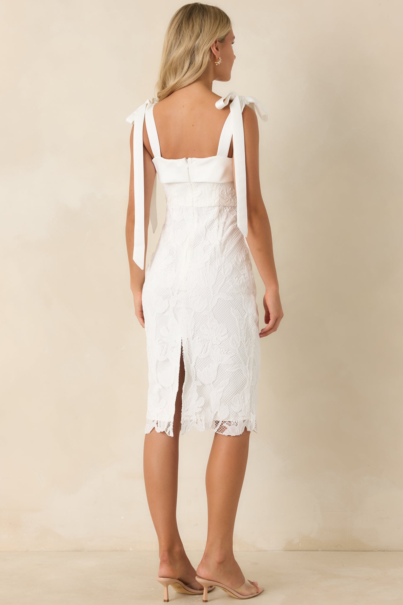 Feels Like Fate Ivory Lace Tie Strap Midi Dress