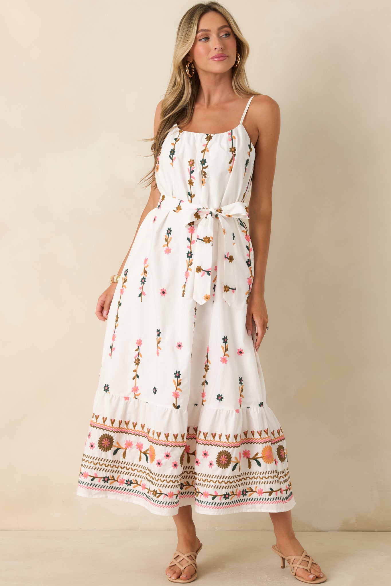 Sweet Talk & Sunshine Ivory Multi Floral Embroidered Maxi Dress