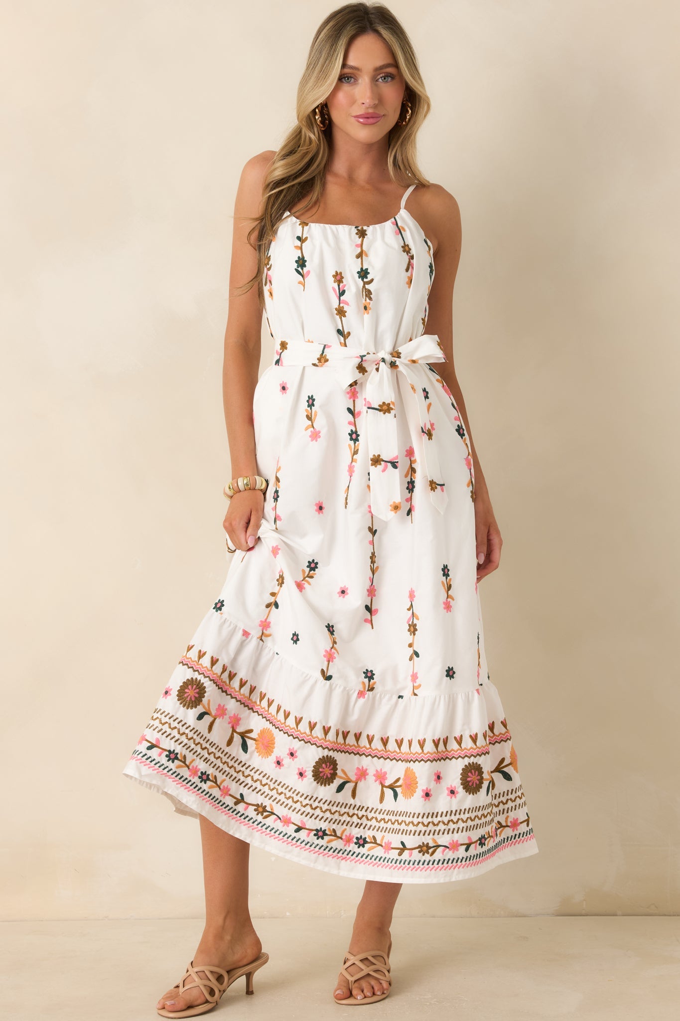 Sweet Talk & Sunshine Ivory Multi Floral Embroidered Maxi Dress