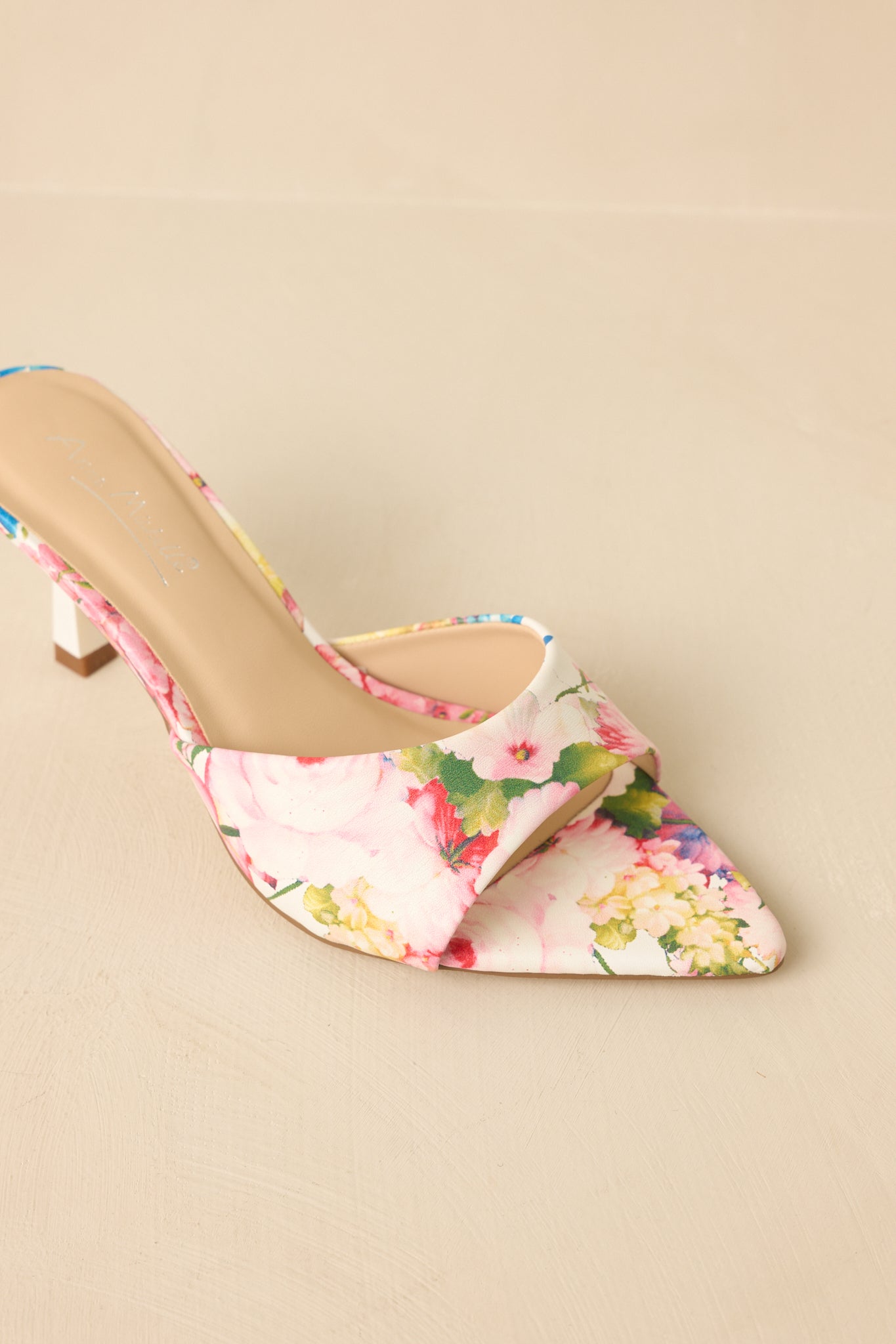 Great Expectations Pink Multi Floral Kitten Heel Mules