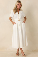 Lily Glow Ivory Button Front Belted Maxi Dress