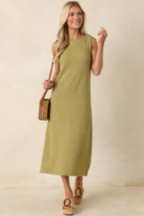 Soft Horizons Olive Green Rib Knit Button Back Midi Dress