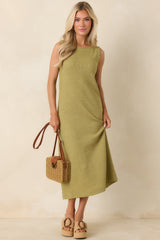 Soft Horizons Olive Green Rib Knit Button Back Midi Dress