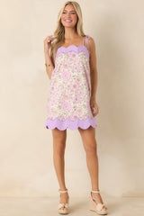 Soft Moments Lavender Floral Scalloped Cotton Mini Dress