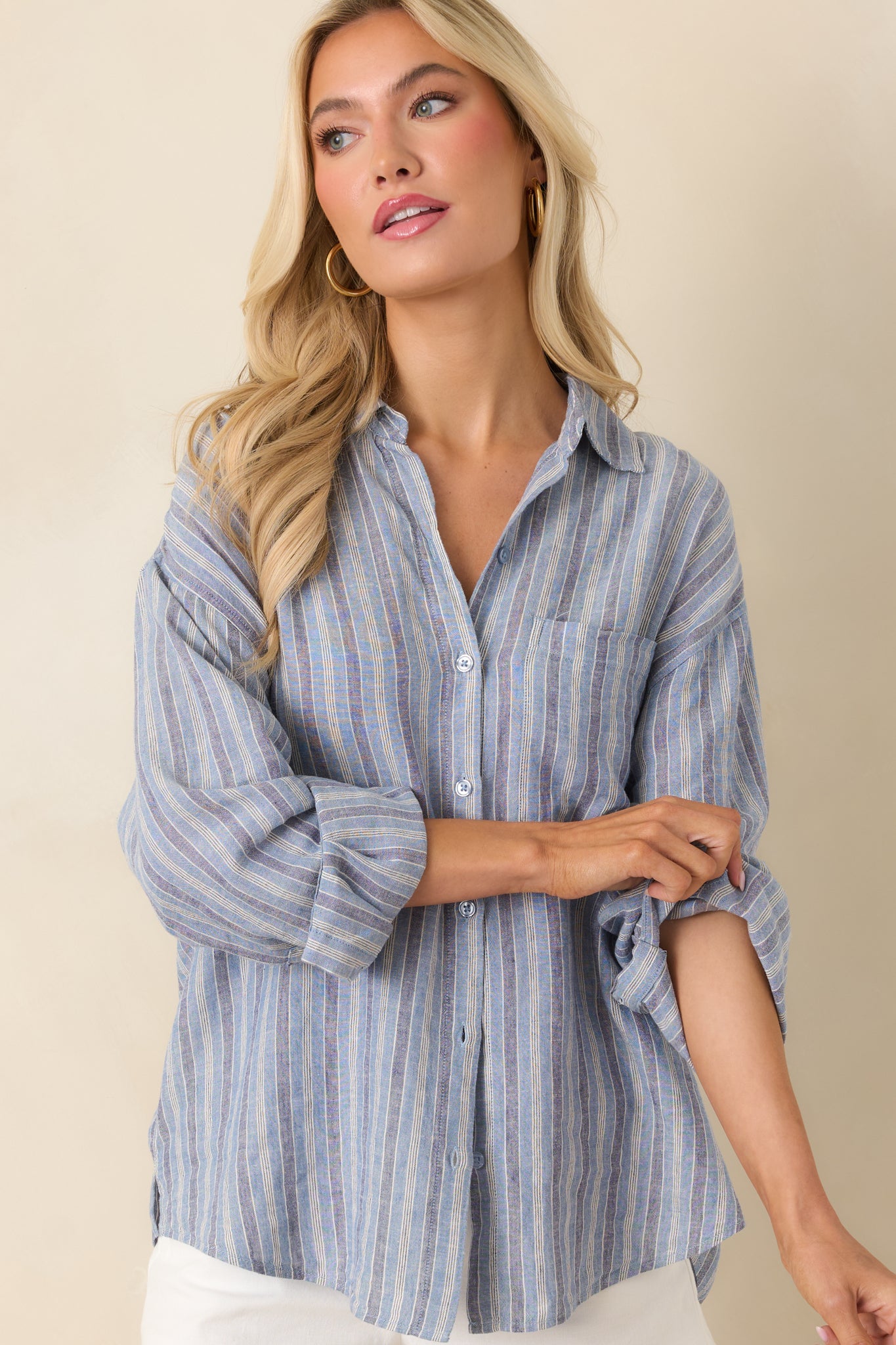 Z Supply The Perfect Indigo Stripe Button Up Top