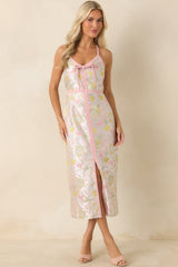 Pinkies Up Pink Shimmer Floral Jacquard Midi Dress