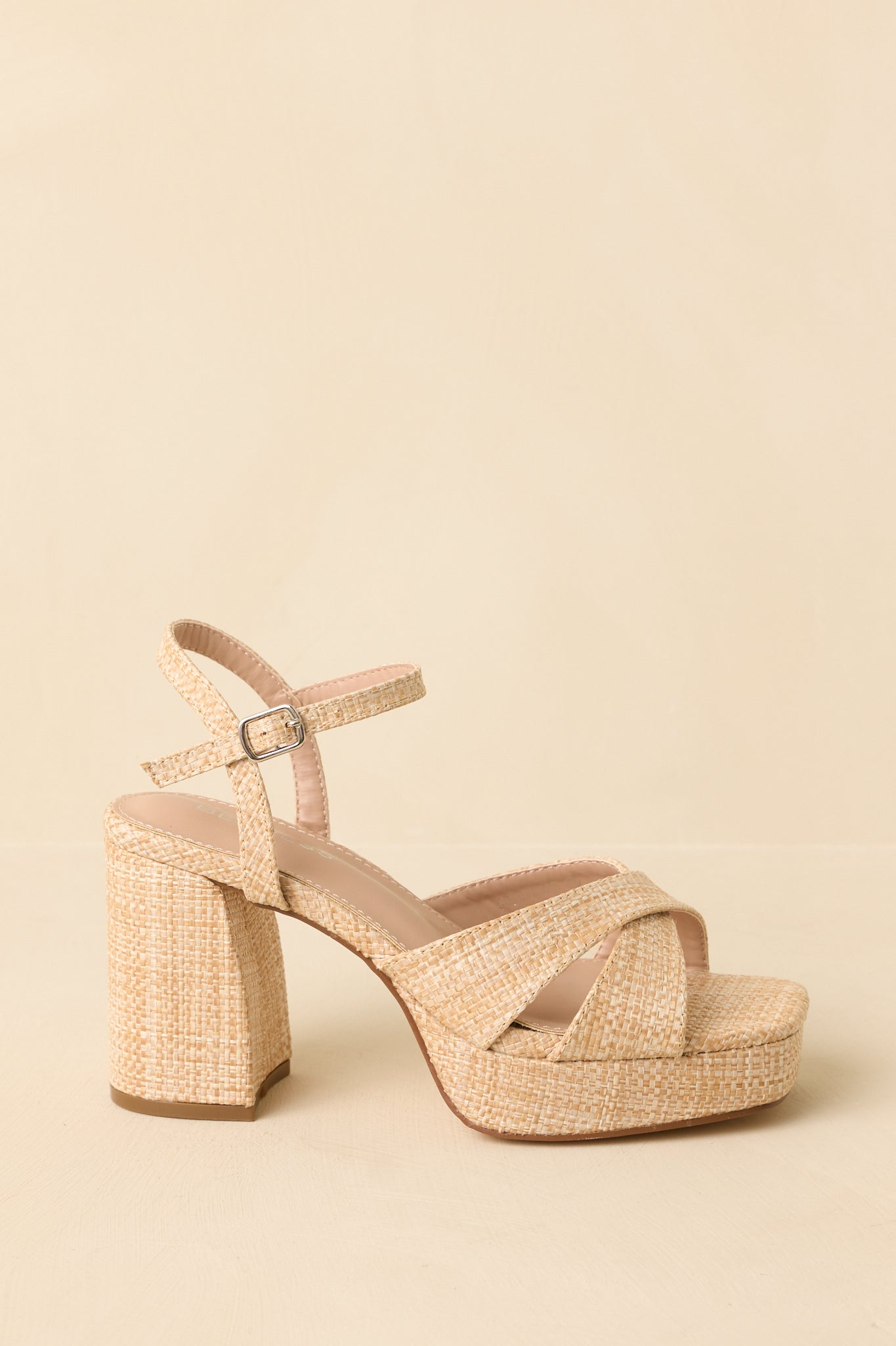 Perfectly Grounded Natural Raffia Cross Strap Block Heel Platform Sandals