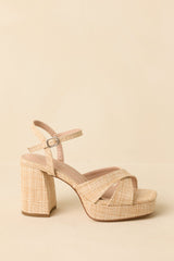 Perfectly Grounded Natural Raffia Cross Strap Block Heel Platform Sandals