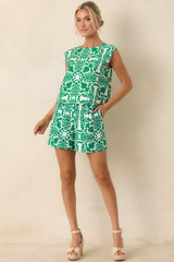 Dinner On The Terrace Green Sicilian Tile Print Sleeveless Top