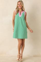Cherry Cola Charm Green Gingham Cotton Mini Dress