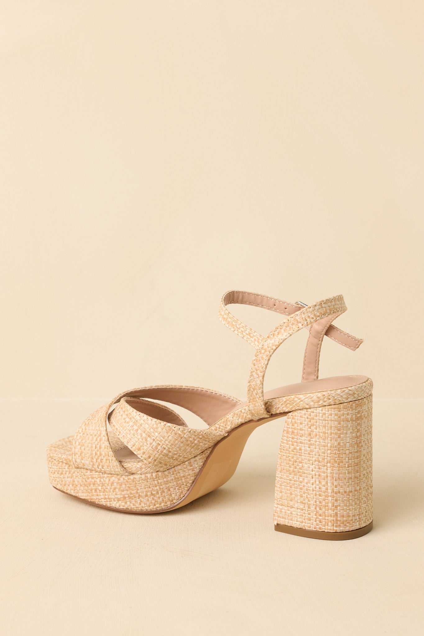 Perfectly Grounded Natural Raffia Cross Strap Block Heel Platform Sandals
