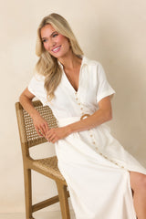 Lily Glow Ivory Button Front Belted Maxi Dress