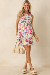 Bouquet of Joy Ivory Multi Cotton Floral Mini Dress