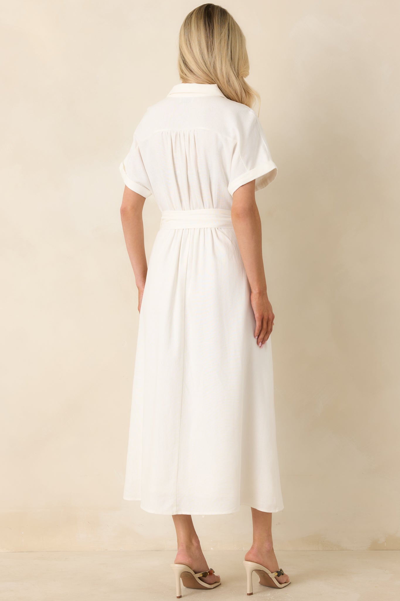 Lily Glow Ivory Button Front Belted Maxi Dress
