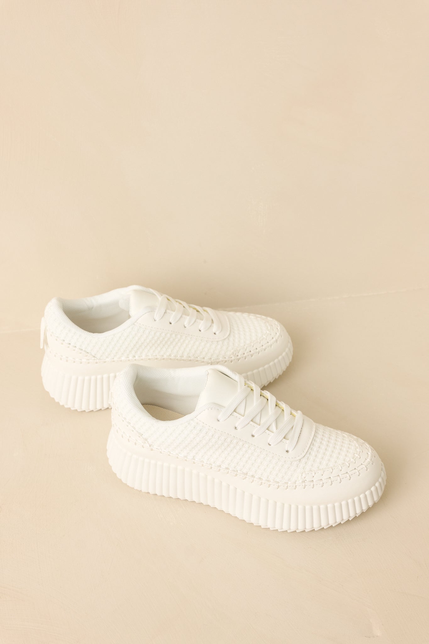 Step Into It White Textured Knit Platform Sneakers