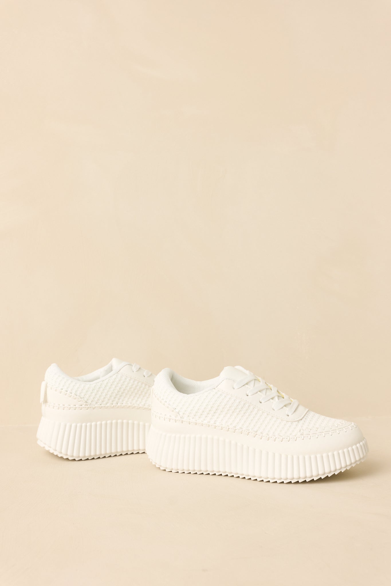 Step Into It White Textured Knit Platform Sneakers