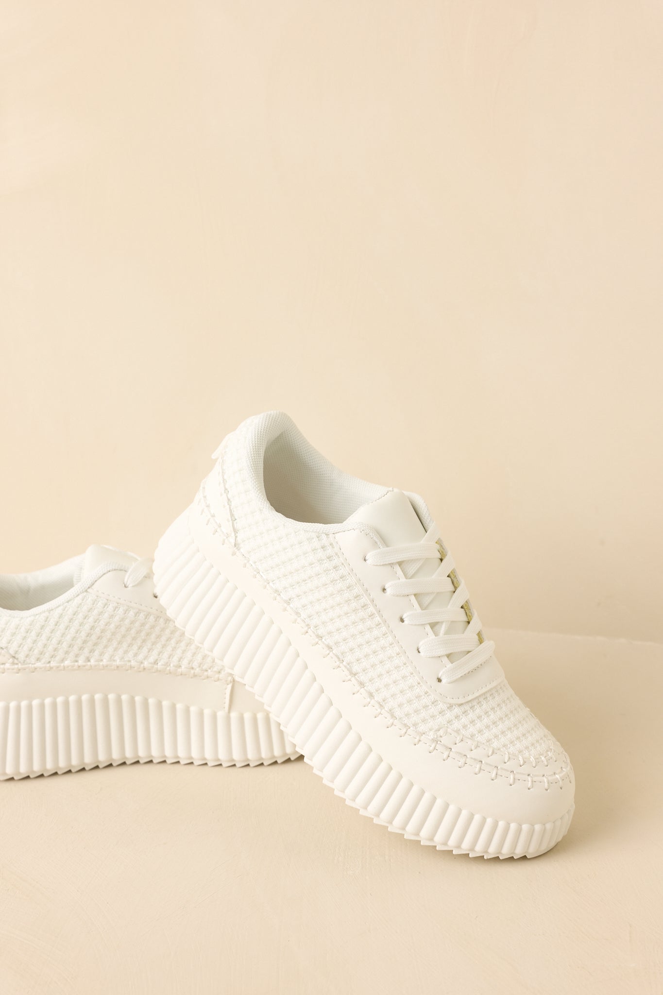 Step Into It White Textured Knit Platform Sneakers