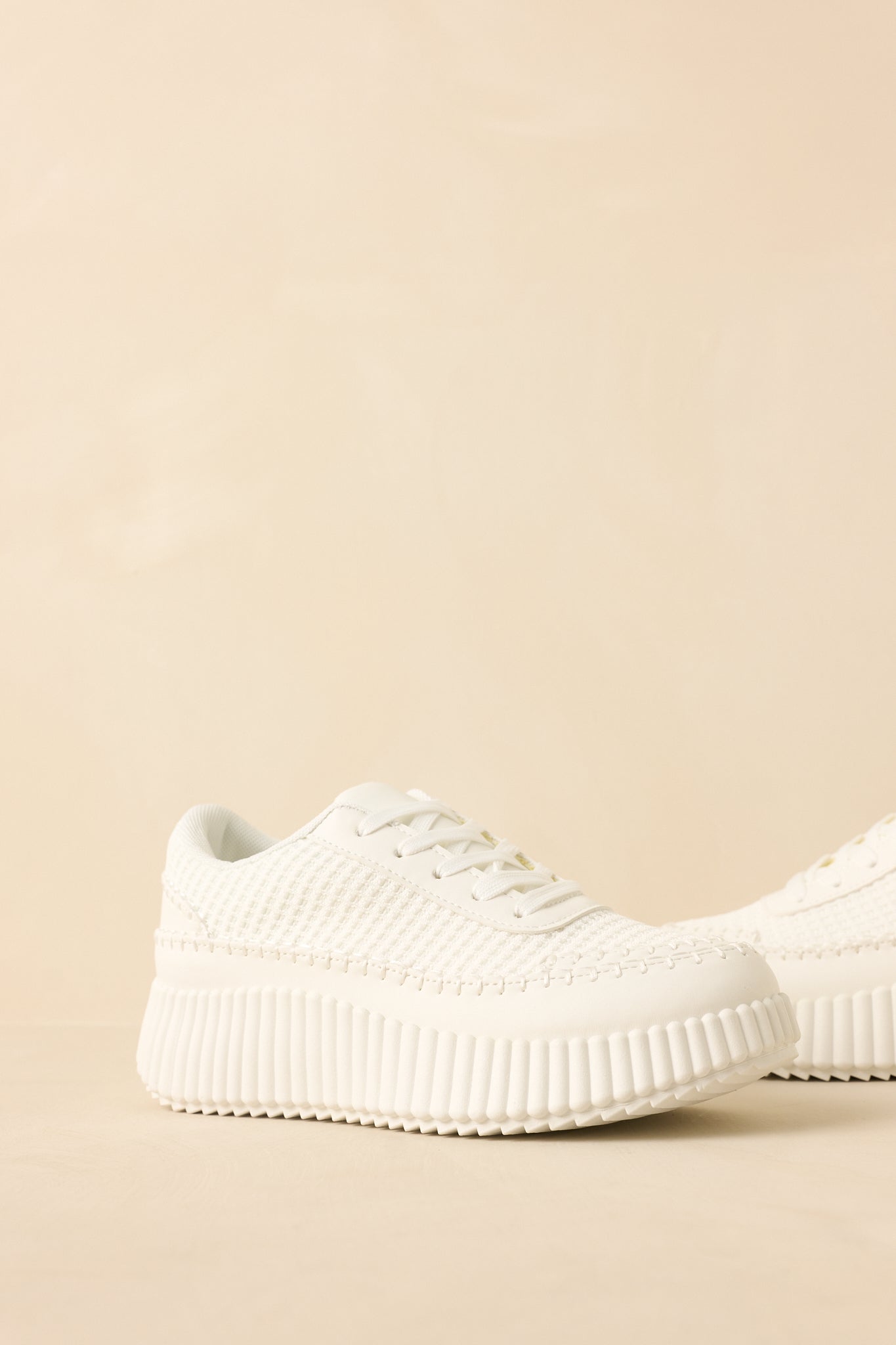 Step Into It White Textured Knit Platform Sneakers
