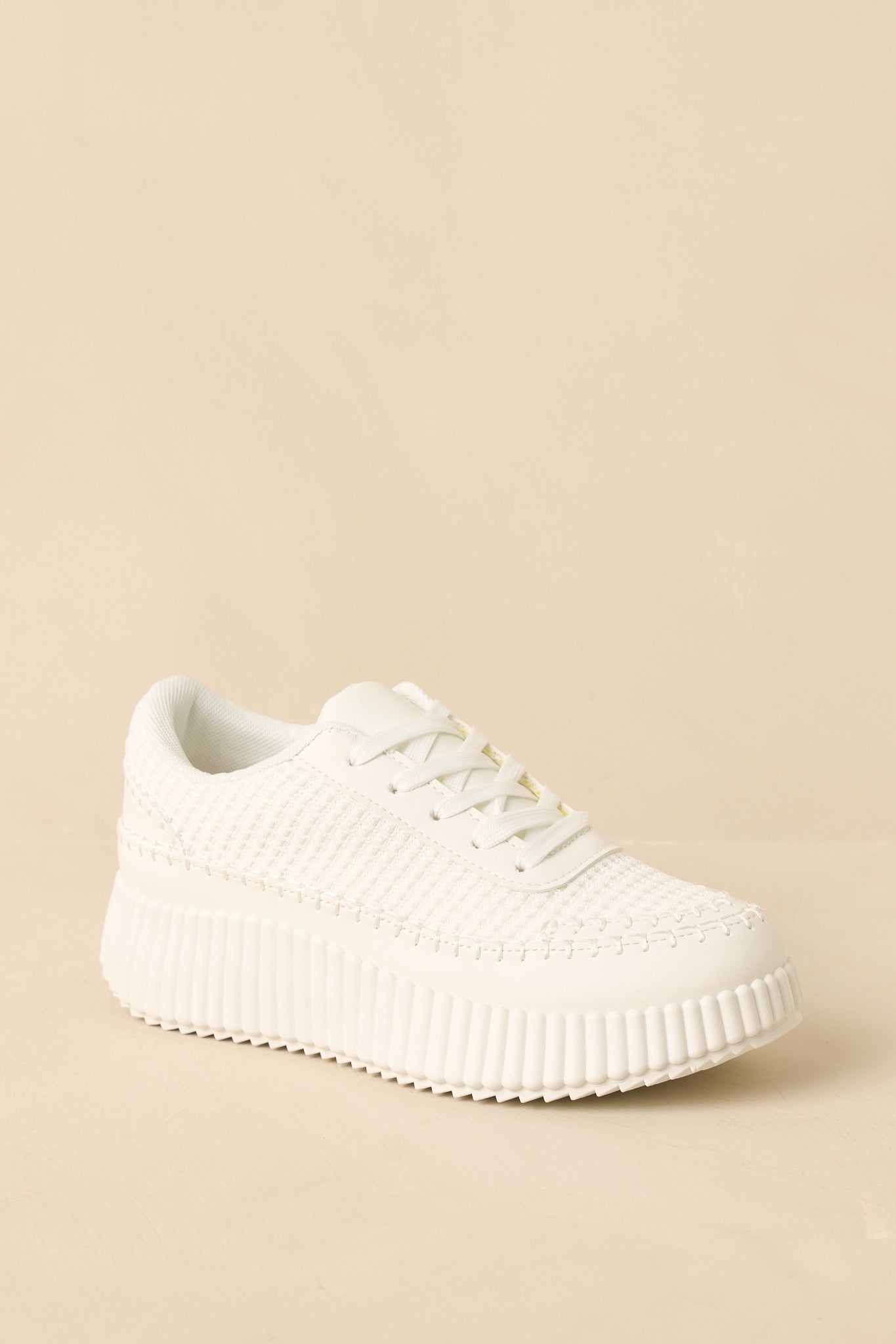 Step Into It White Textured Knit Platform Sneakers