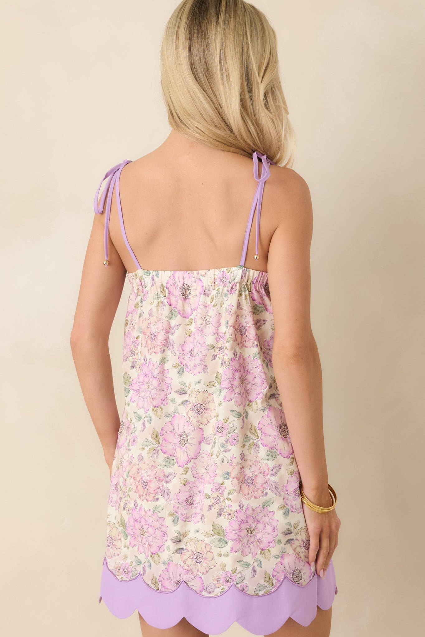 Soft Moments Lavender Floral Scalloped Cotton Mini Dress