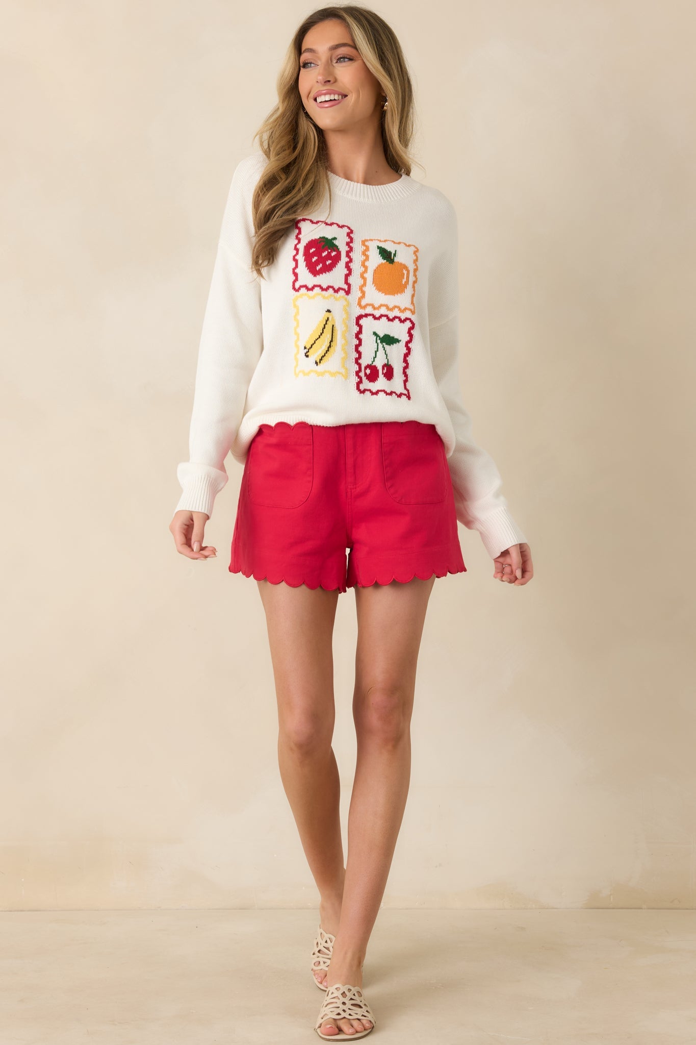 Sweet Selections White Multi Knit Fruit Sweater