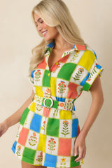 Prosperina Luca Multi Floral Patchwork Linen Blend Romper