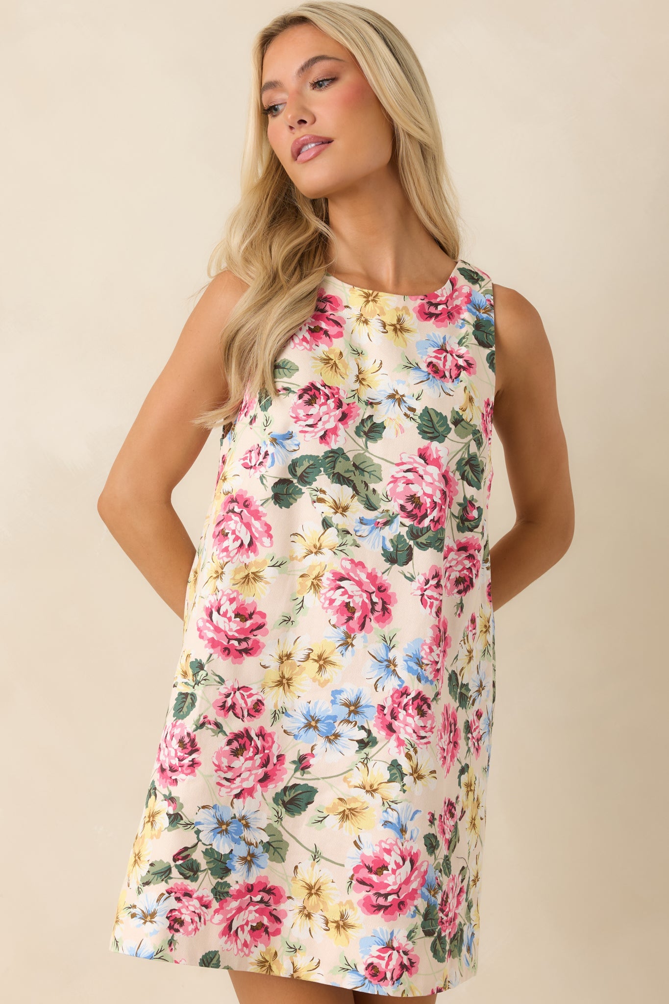 Bouquet of Joy Ivory Multi Cotton Floral Mini Dress