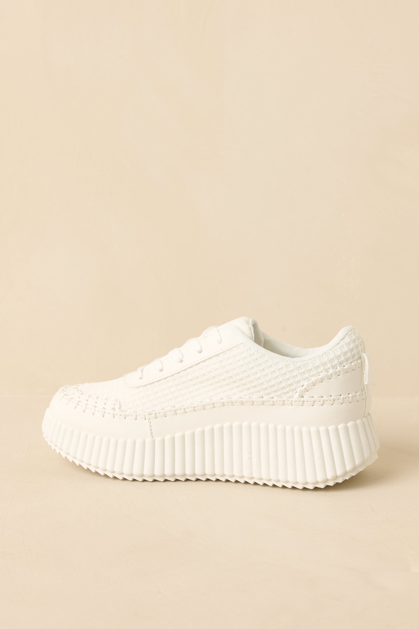 Step Into It White Textured Knit Platform Sneakers
