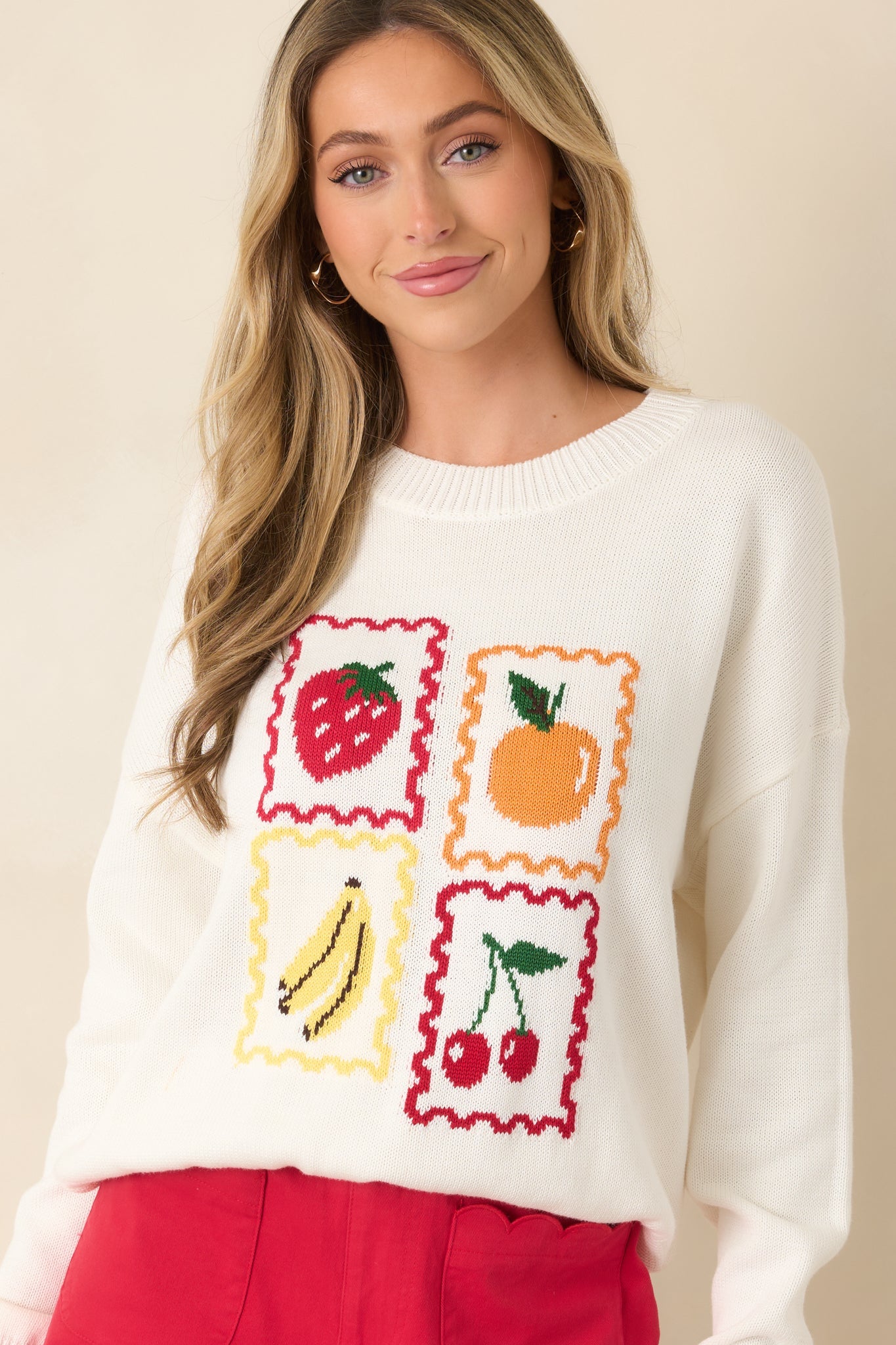 Sweet Selections White Multi Knit Fruit Sweater