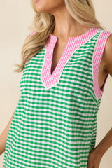 Cherry Cola Charm Green Gingham Cotton Mini Dress