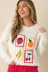 Sweet Selections White Multi Knit Fruit Sweater