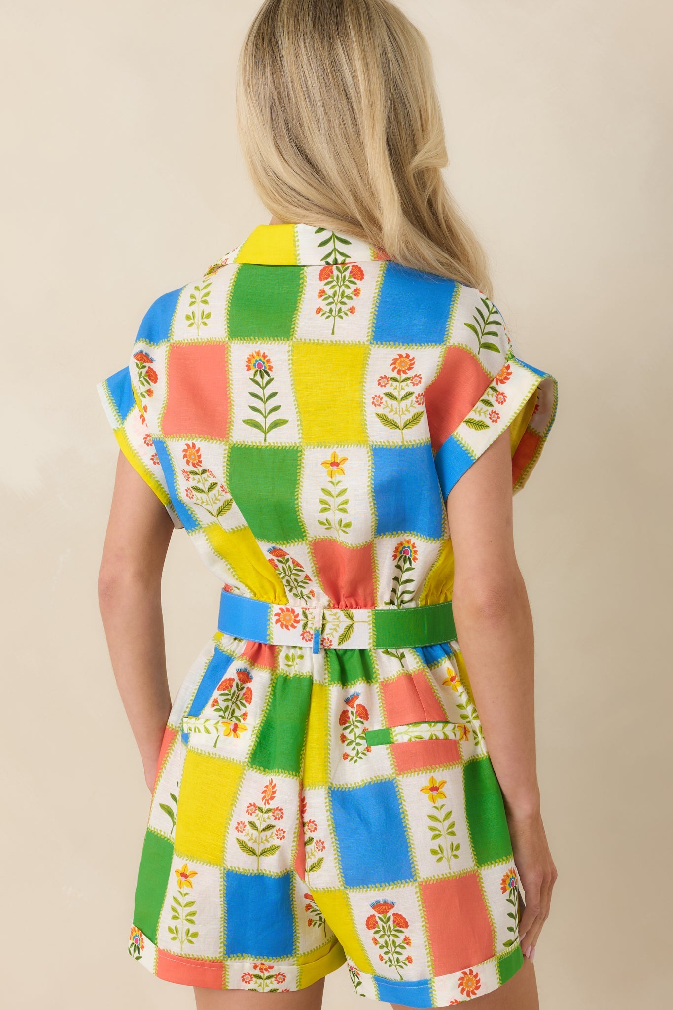 Prosperina Luca Multi Floral Patchwork Linen Blend Romper
