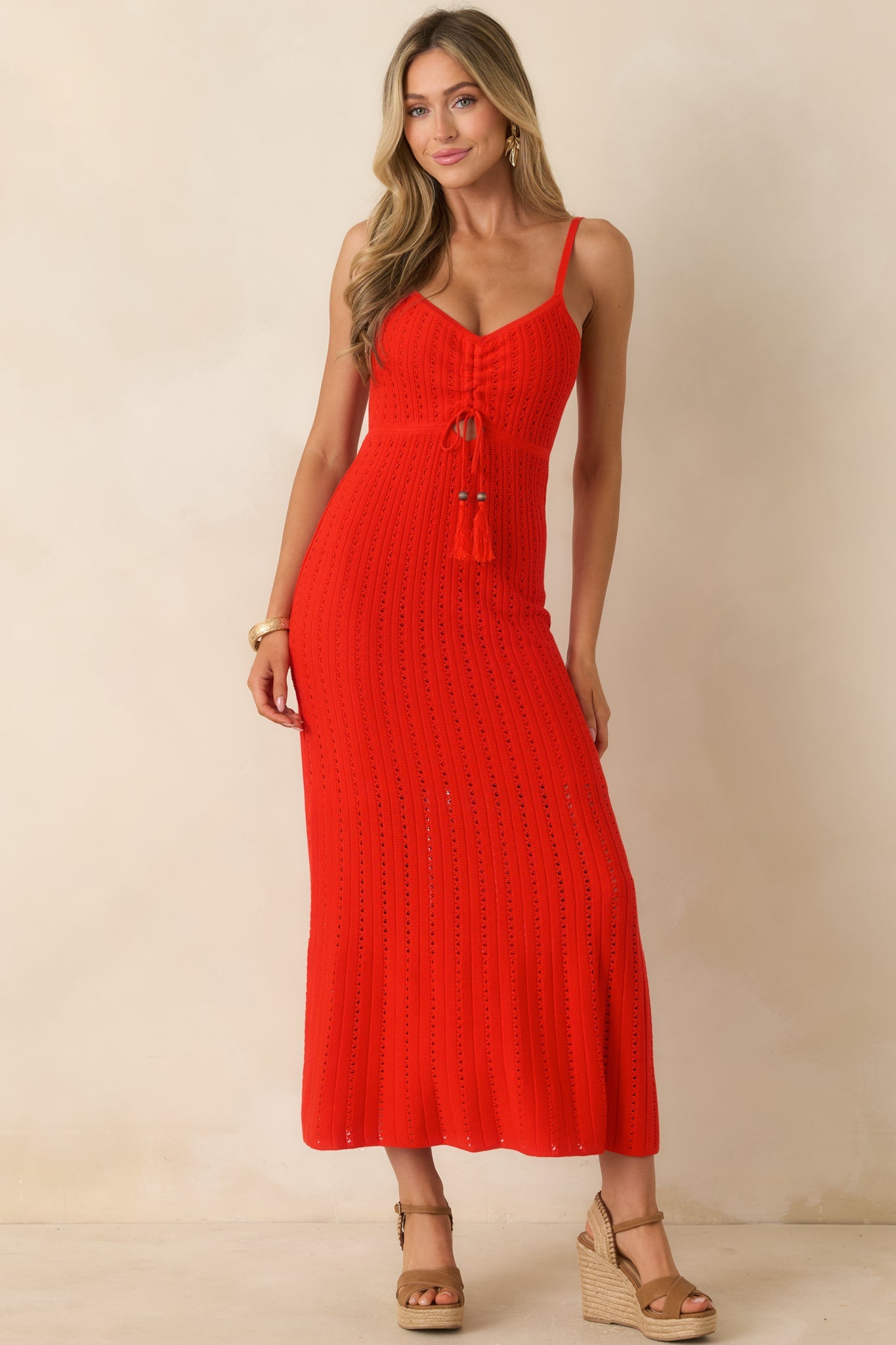 Z Supply Sundra Poppy Red Crochet Maxi Dress