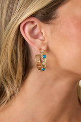 Kind Of A Moment Gold & Teal Textured Hoop Earrings