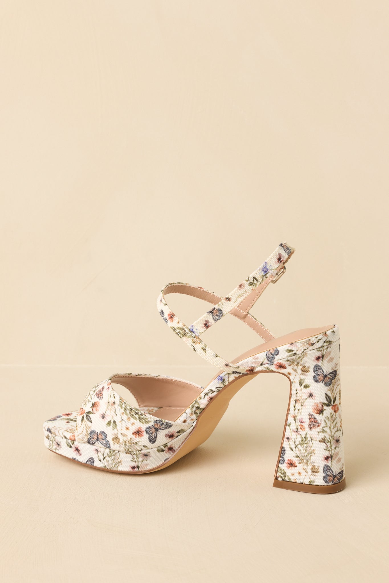 Bloom Where You Are Ivory Multi Floral Platform Block Heel Sandals