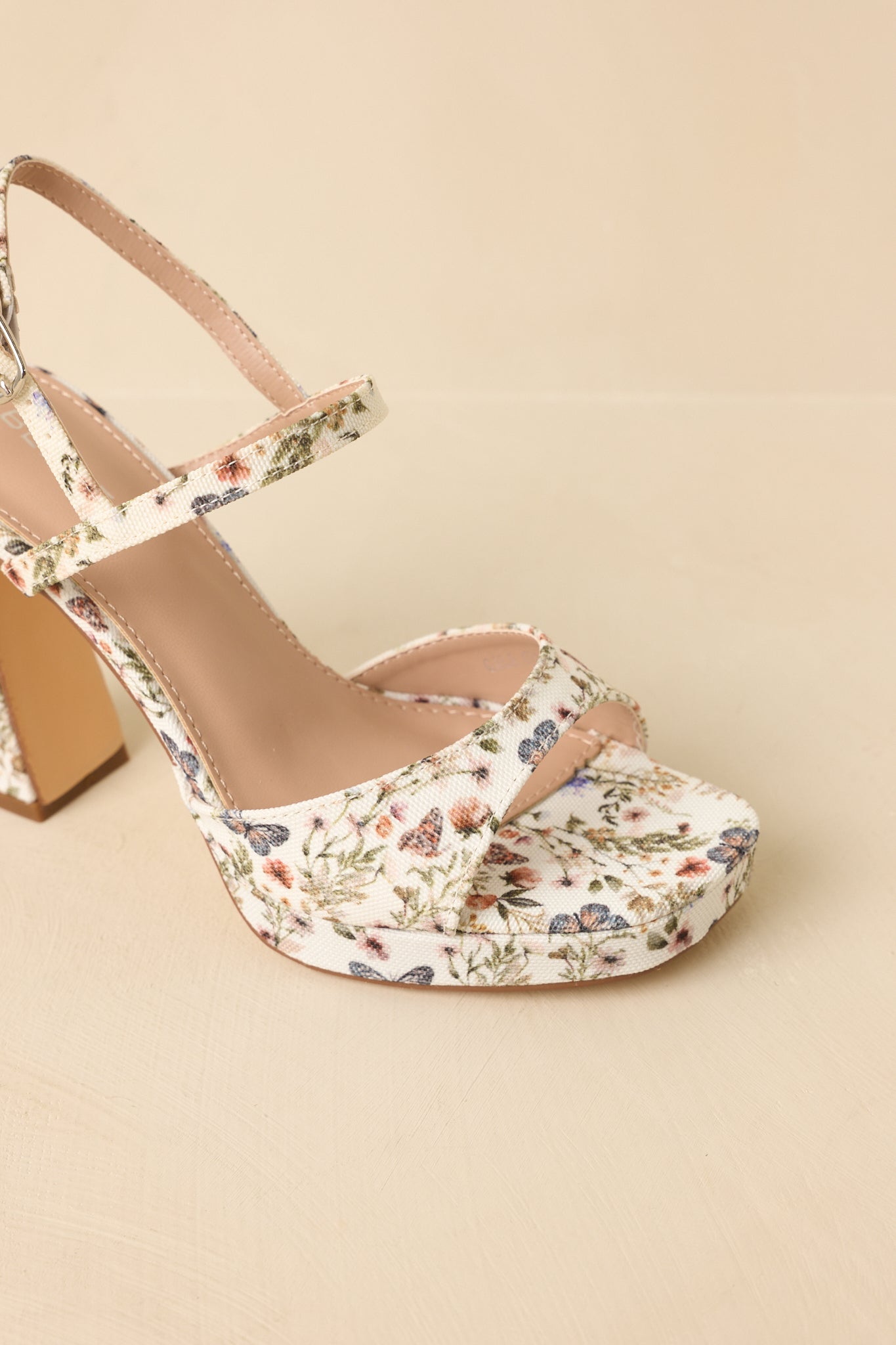 Bloom Where You Are Ivory Multi Floral Platform Block Heel Sandals