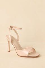 Strut Your Stuff Beige Faux Patent Leather Ankle Strap Heels